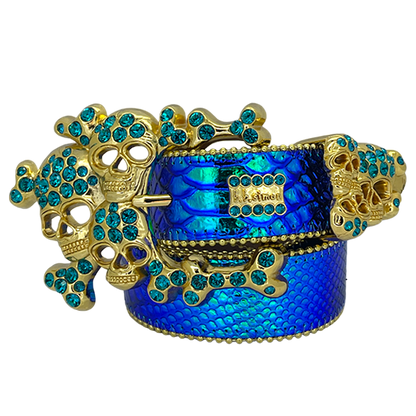 Iridescent Blue Python Gold Skull pile