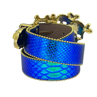 Iridescent Blue Python Gold Skull pile
