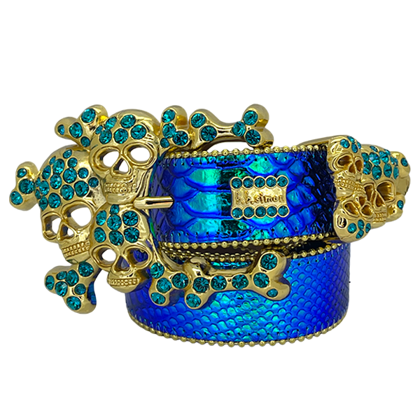 Iridescent Blue Python Gold Skull pile