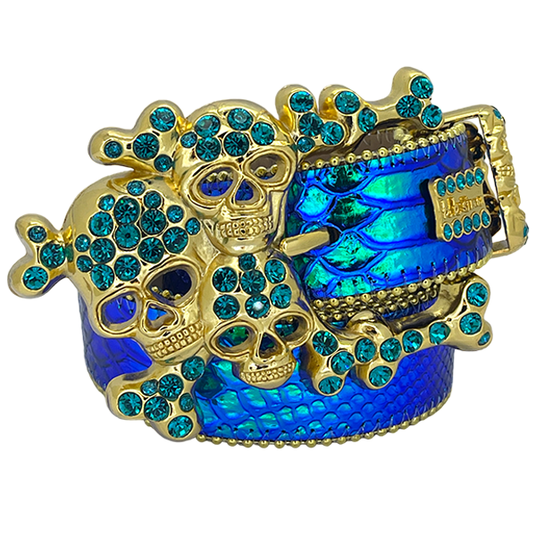 Iridescent Blue Python Gold Skull pile