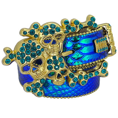 Iridescent Blue Python Gold Skull pile