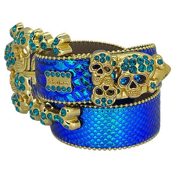 Iridescent Blue Python Gold Skull pile