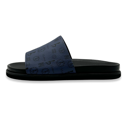 BB Pattern Leather Slides - Navy