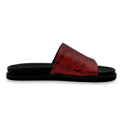 BB Pattern Leather Slides - Red