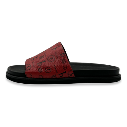 BB Pattern Leather Slides - Red