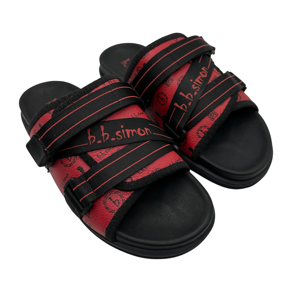 BB Pattern Strapped Slides - Red