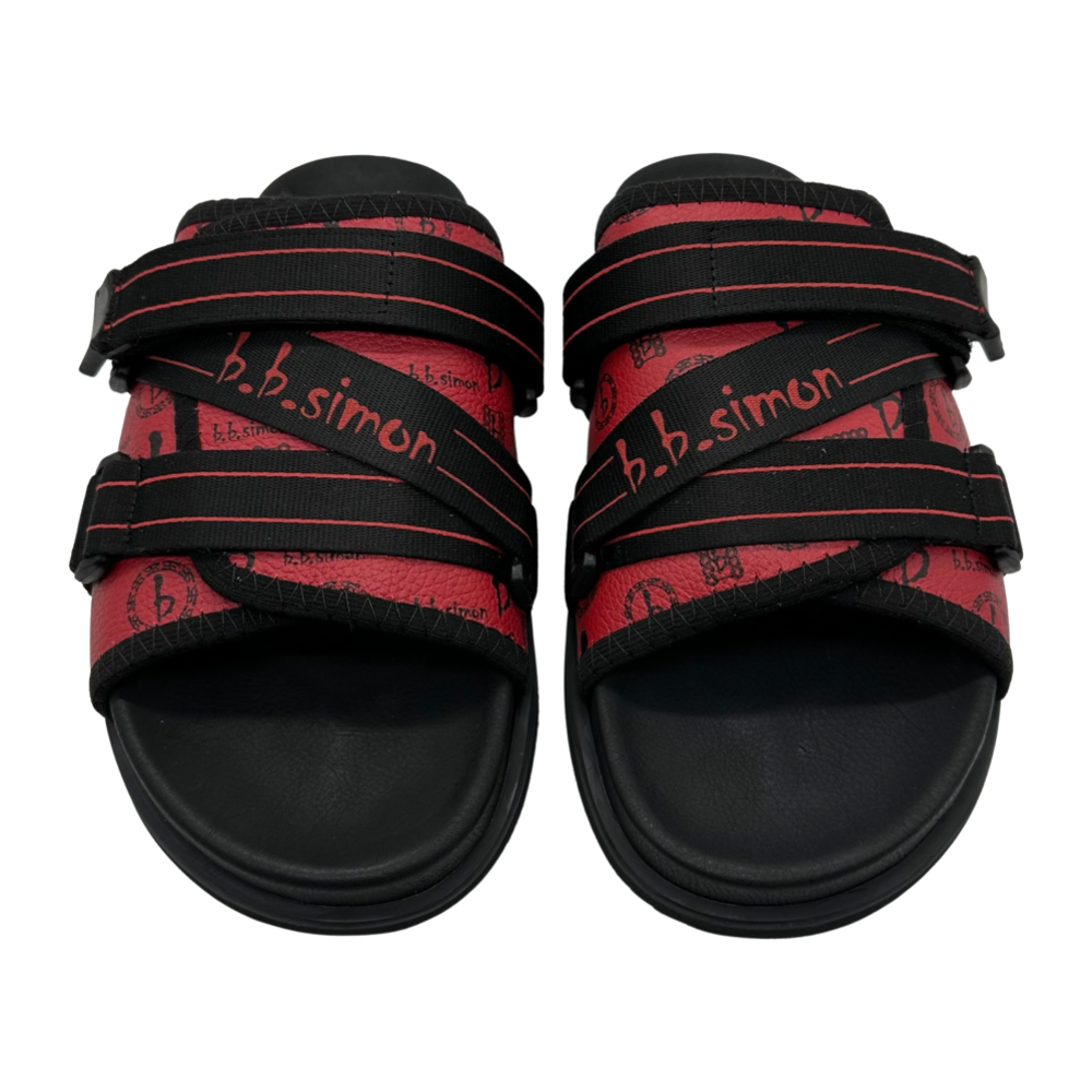 BB Pattern Strapped Slides - Red