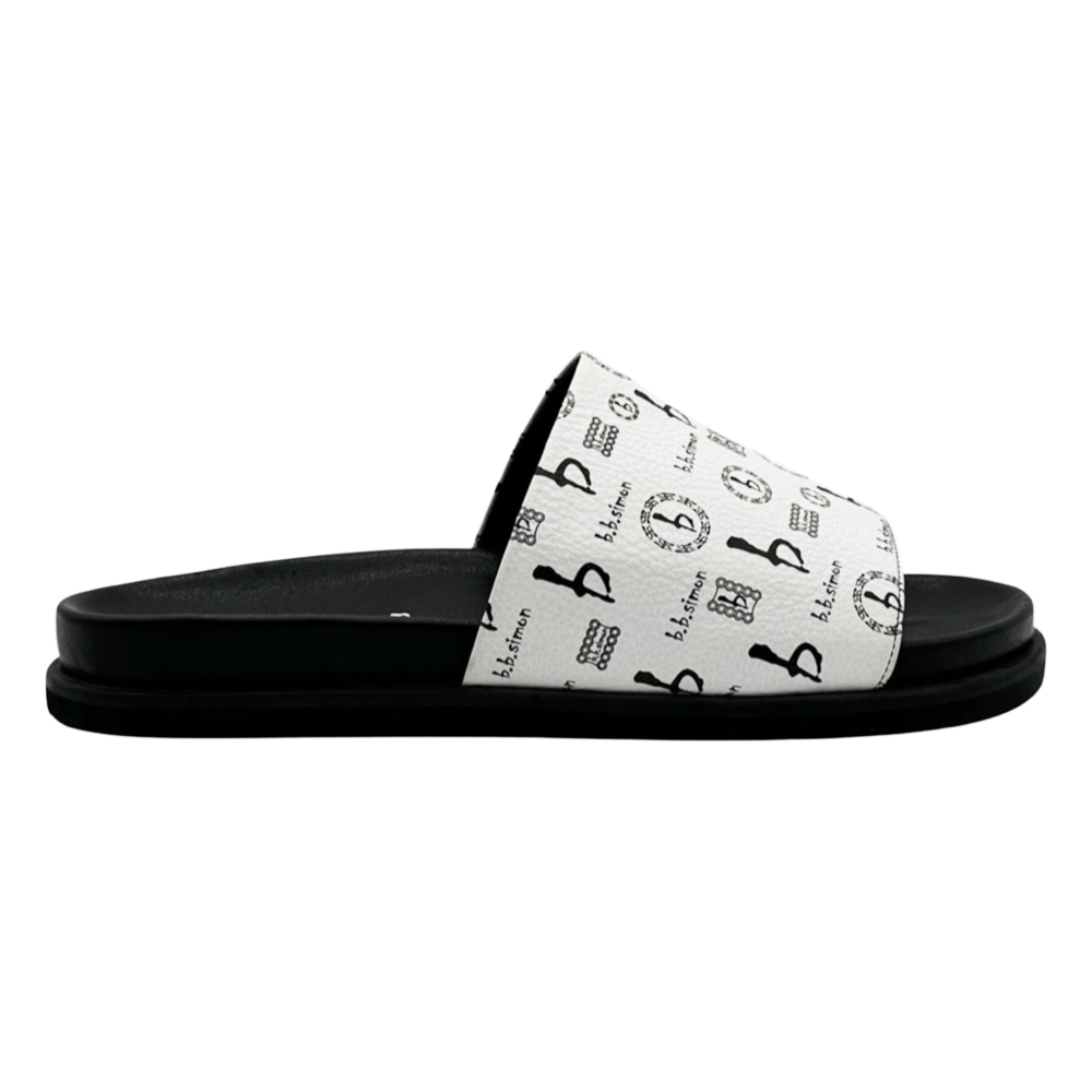 BB Pattern Leather Slides - White