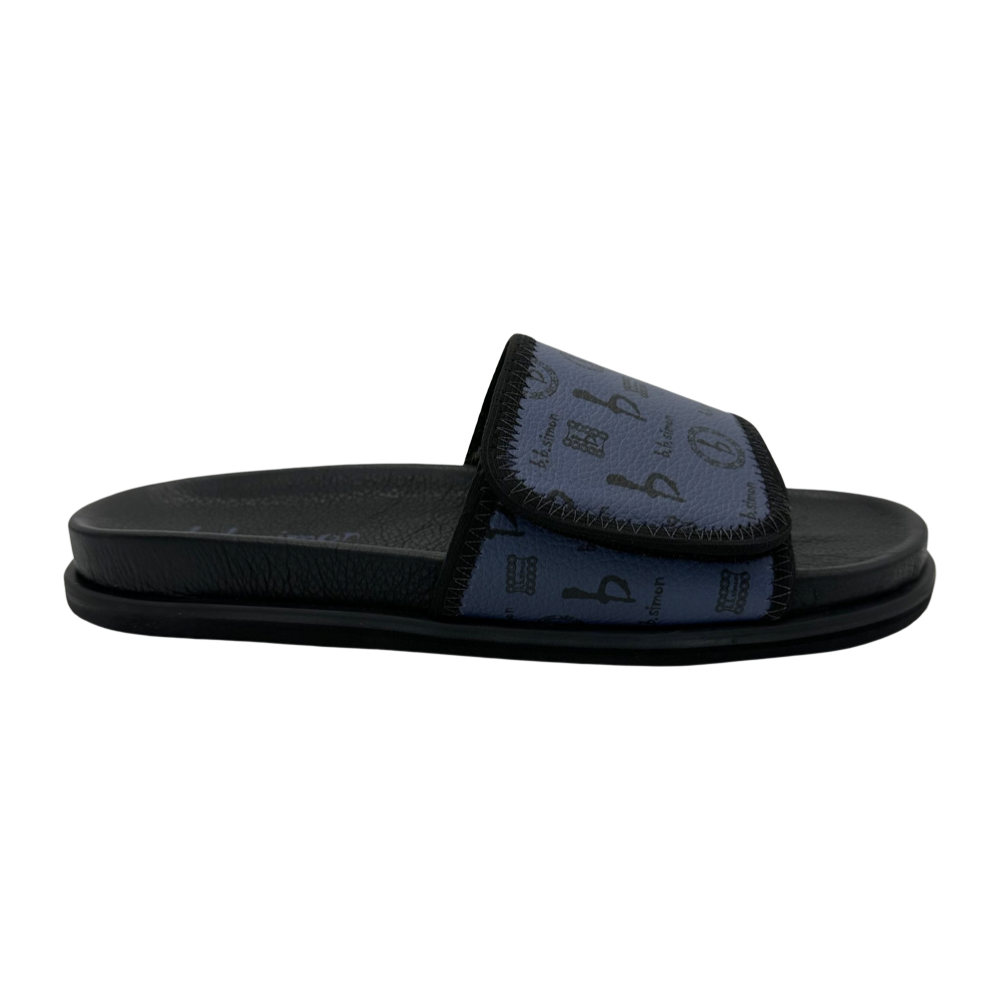 BB Pattern Velcro Leather Slides - Navy