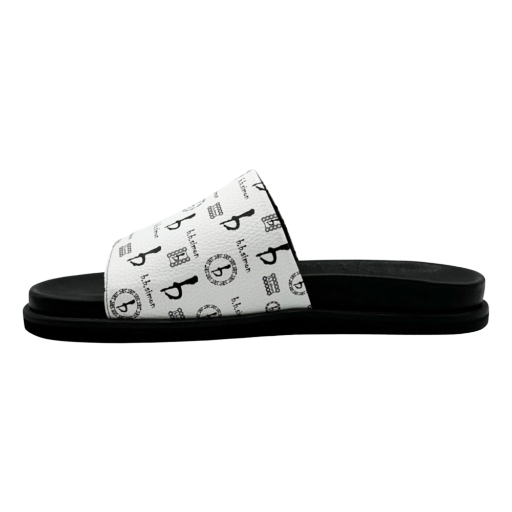 BB Pattern Leather Slides - White