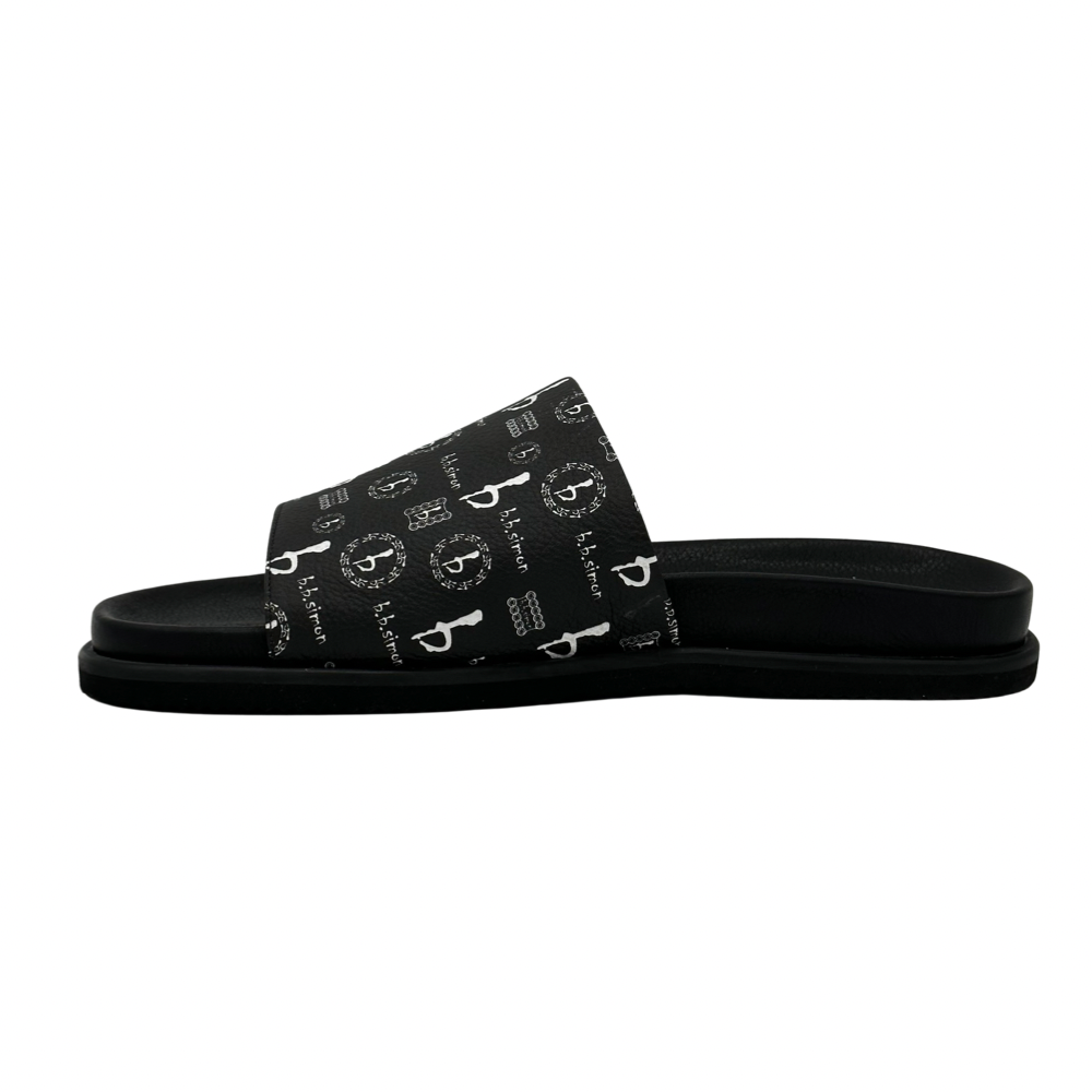 BB Pattern Leather Slides - Black