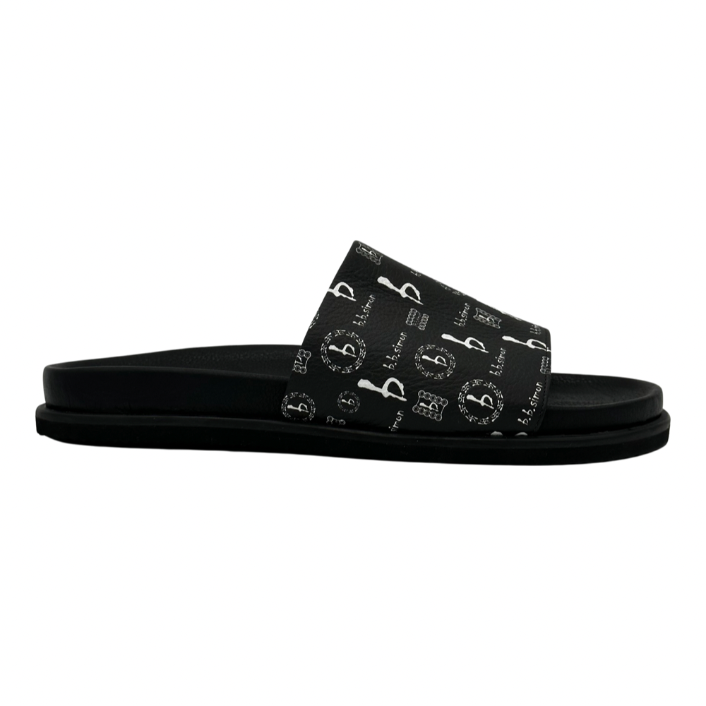 BB Pattern Leather Slides - Black